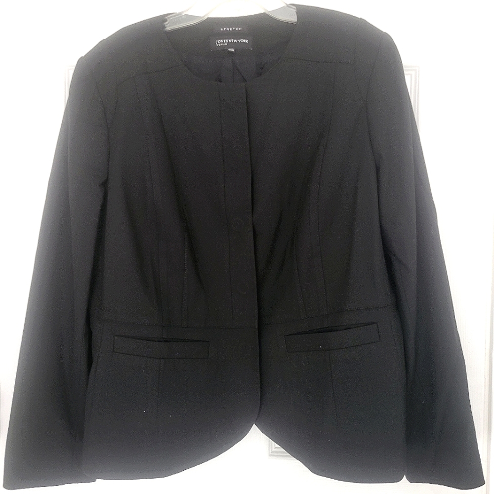 Jones New York Black Collarless Suit Jacket